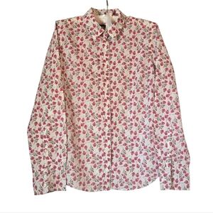 J. Crew Liberty Fabric Cotton Button Up White Pink Floral Blouse Top